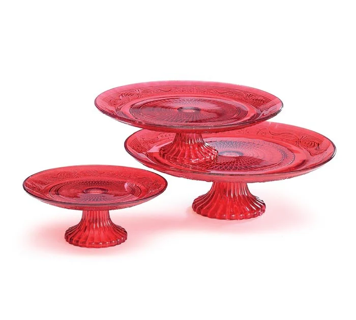 Red Glass Cake Plate