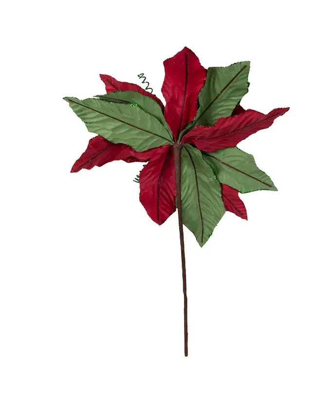 Red & Green Velvet Poinsettia Pick - Image 3