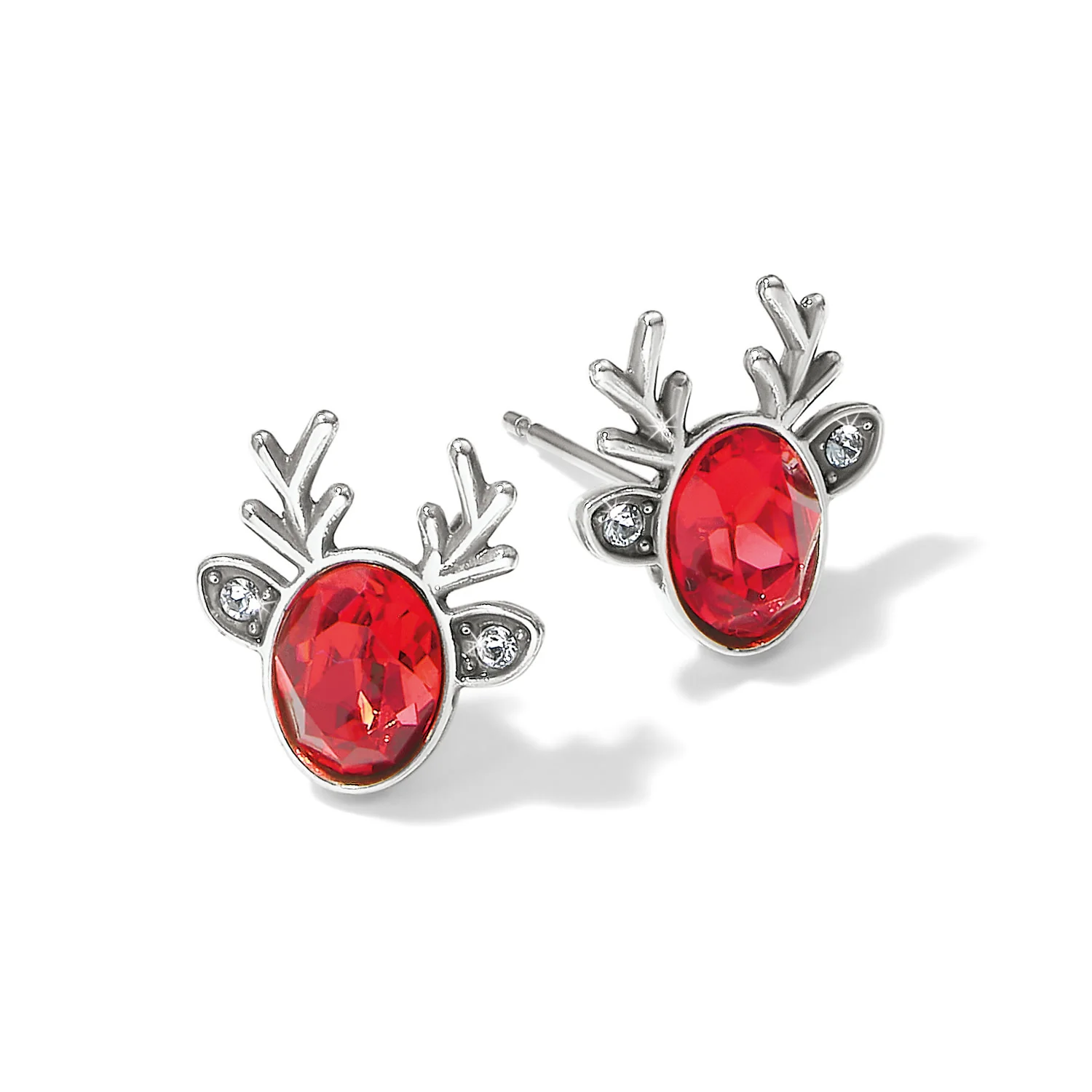 Reindeer Glitz Mini Post Earrings - Silver/Red