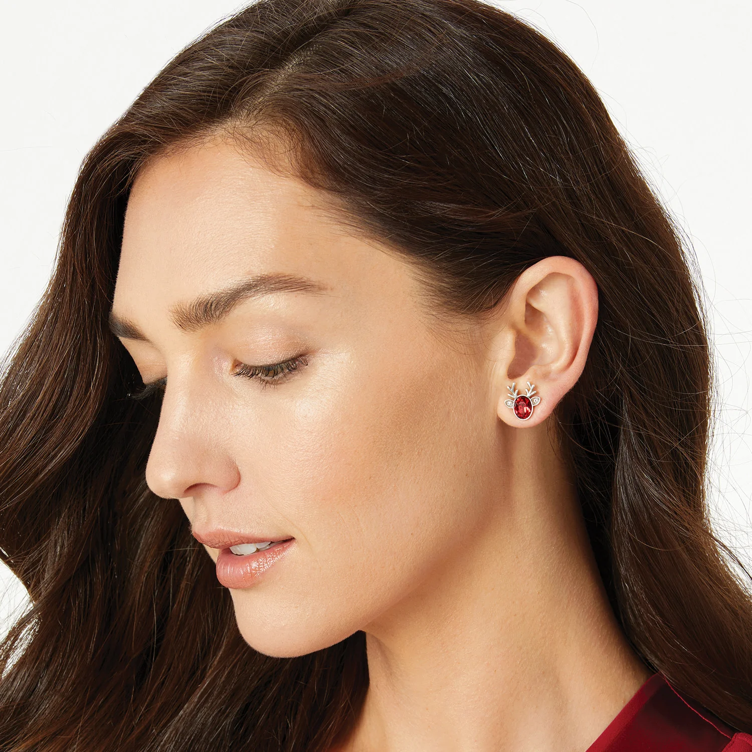 Reindeer Glitz Mini Post Earrings - Silver/Red - Image 3