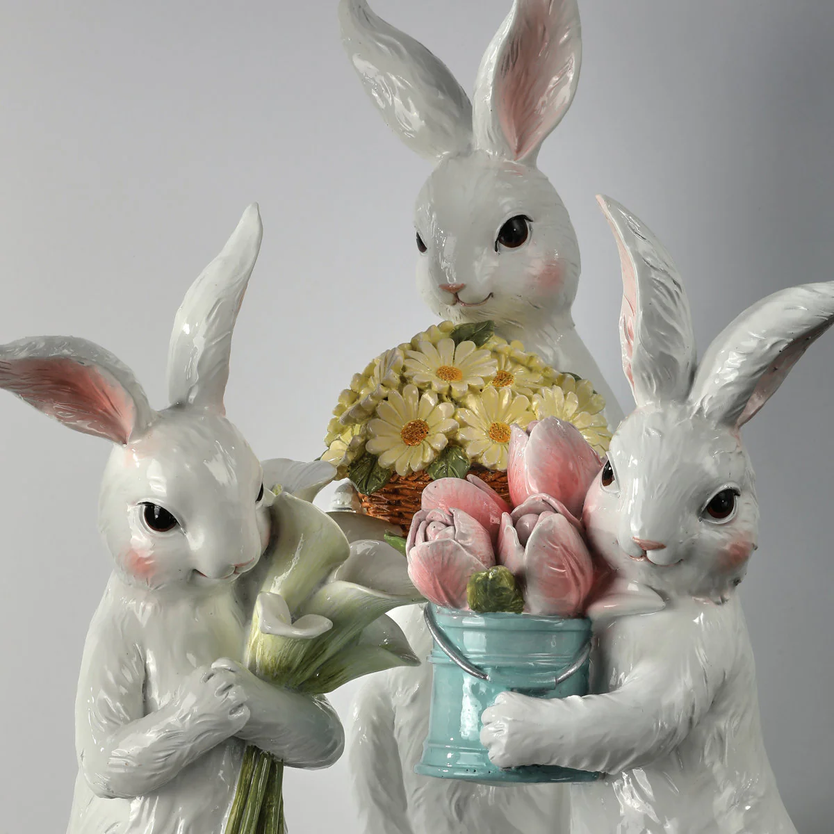 Resin Bunny With Floral Bouquet - Sold Individually - Image 2