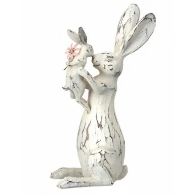 15" Resin Carved Bunny Kissing Baby