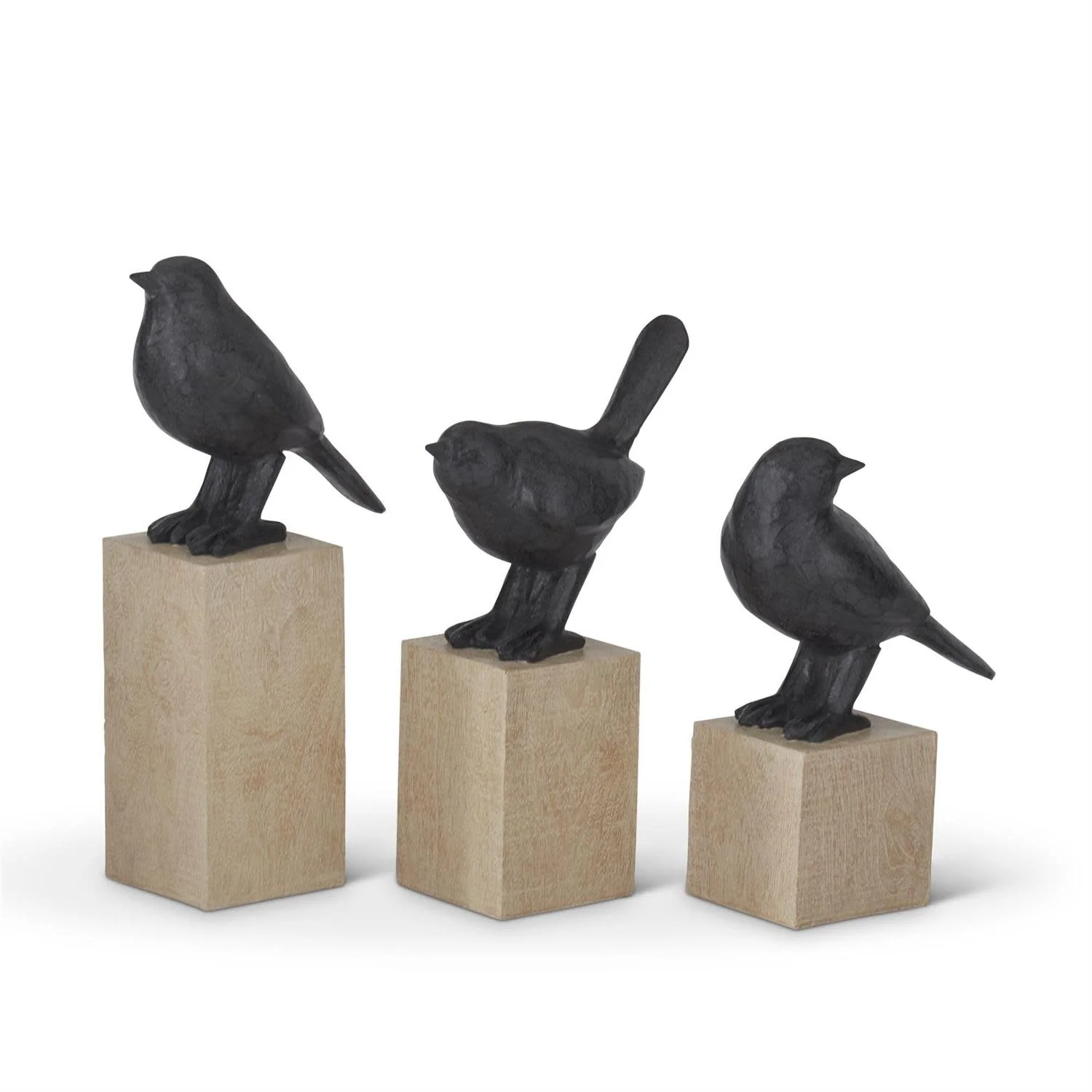 Resin Faux Cast Iron Bird on Wood Block Pedestal - Image 2