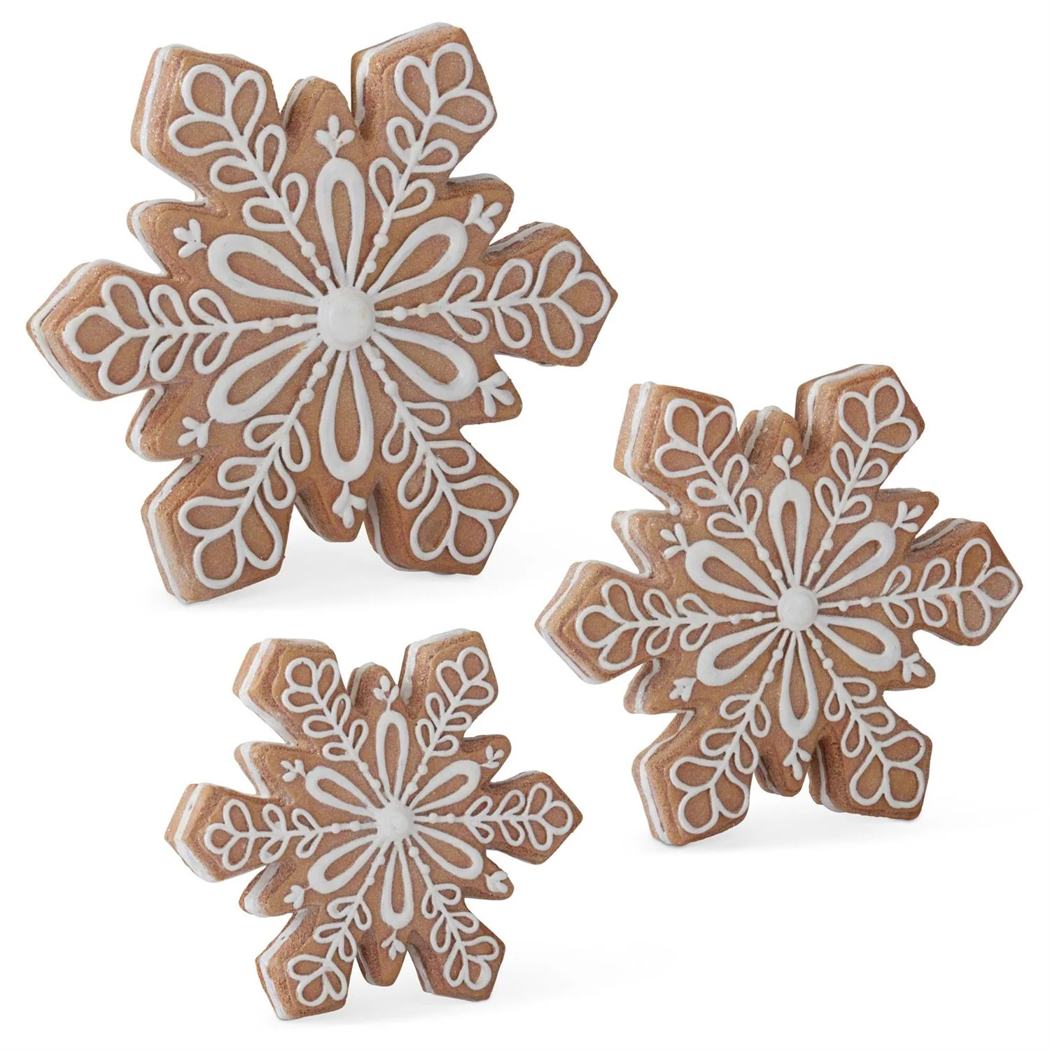 Resin Gingerbread Snowflakes w/White Icing Outline - Sold Individually