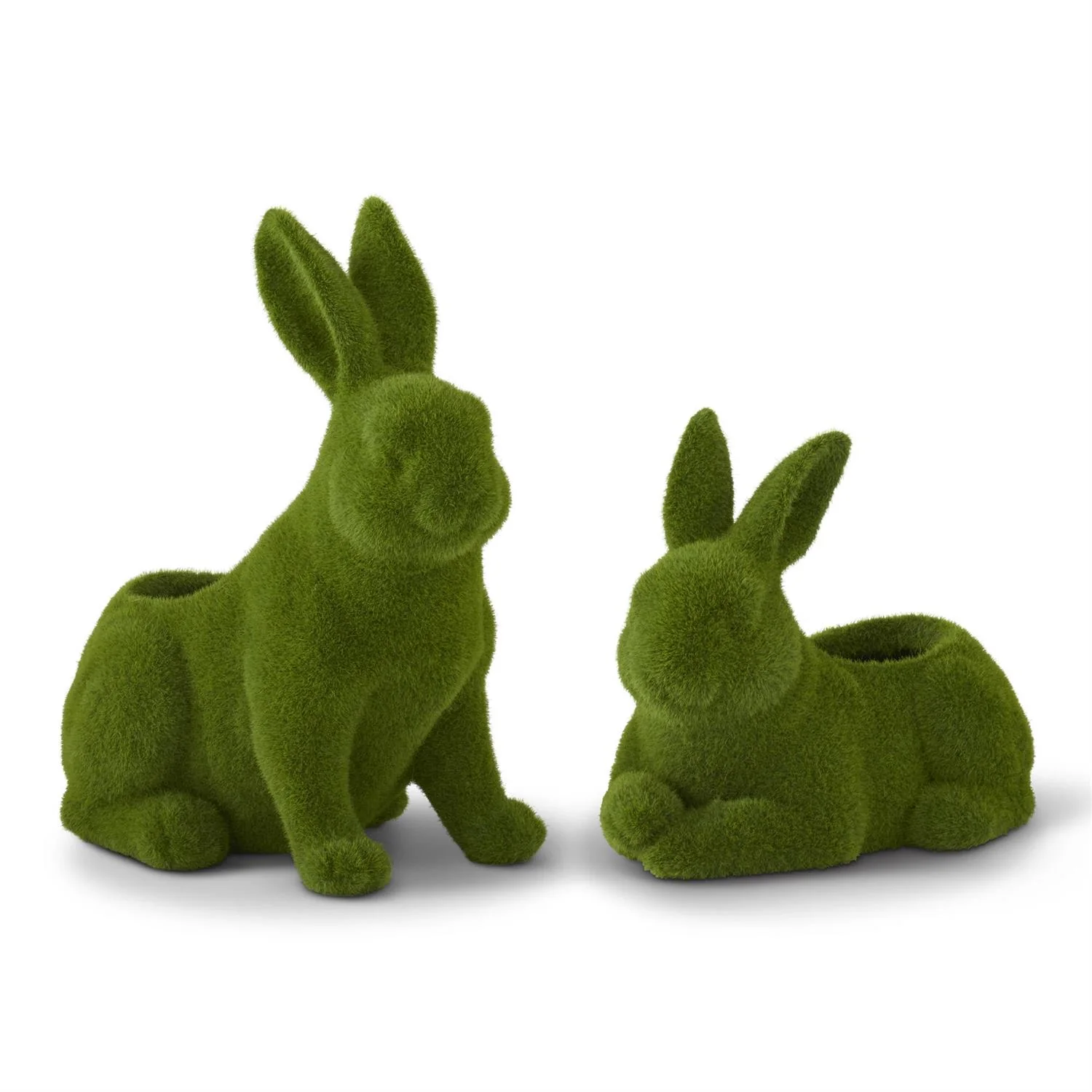 Resin Green Flocked Mossy Rabbit Container with Drains - Sold Individually
