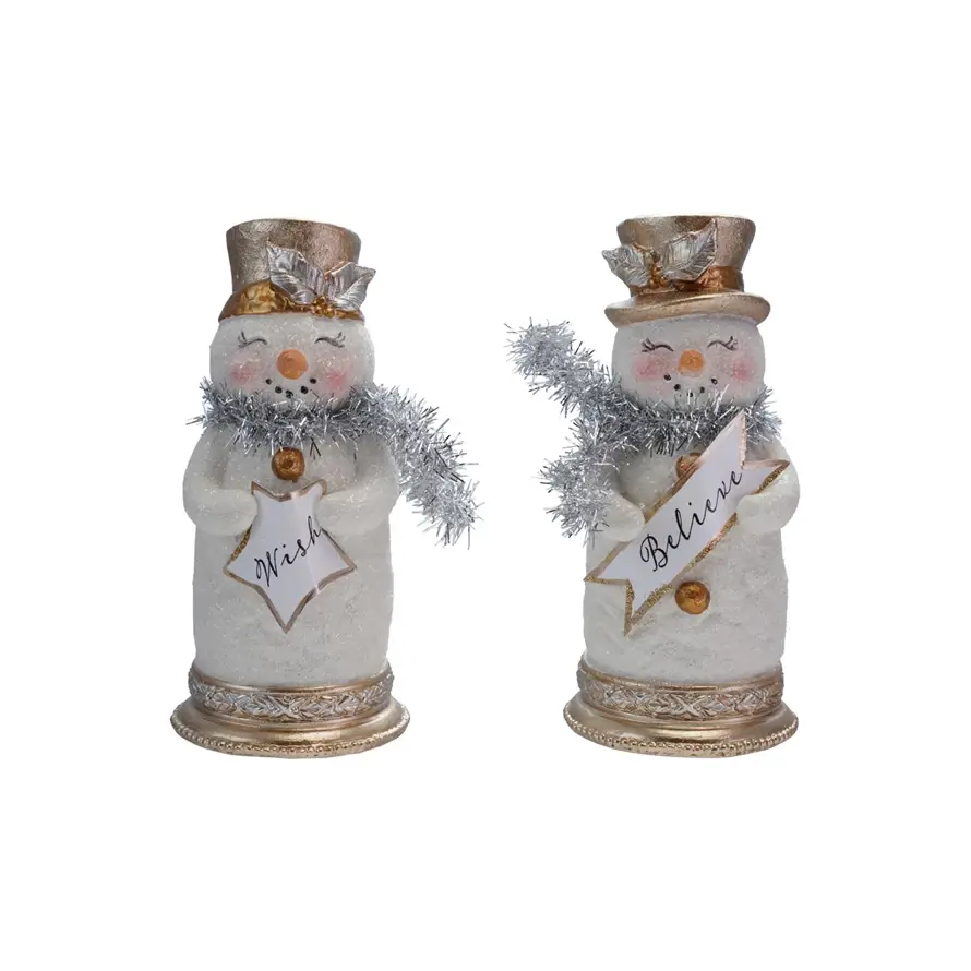 Resin Snowman w Scarf & Sign - Sold Individually