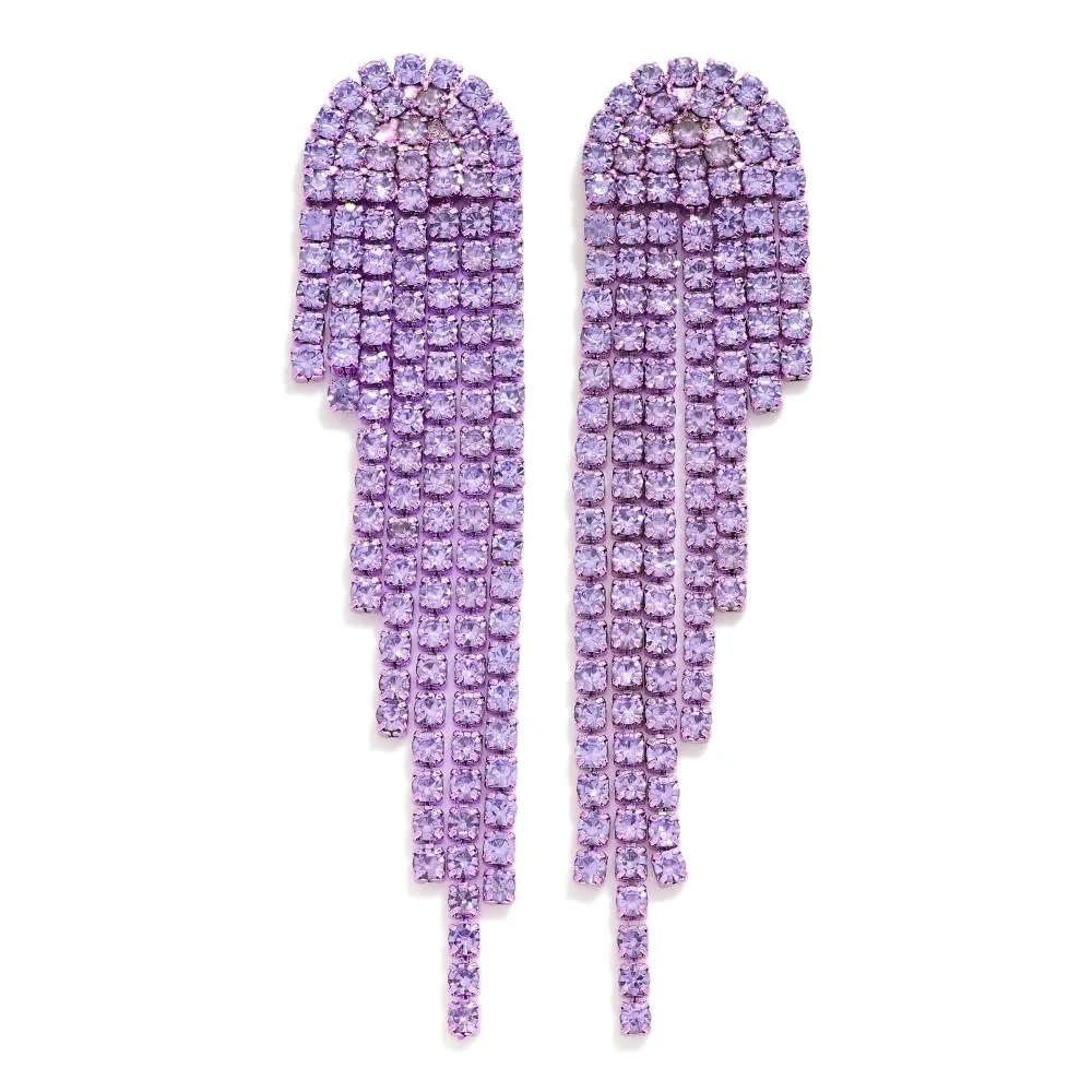 Rhinestone Tassel Post Drop Earrings - Image 5