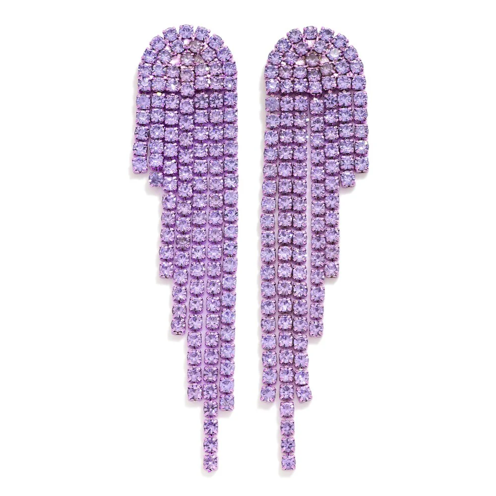 Rhinestone Tassel Post Drop Earrings - Image 8