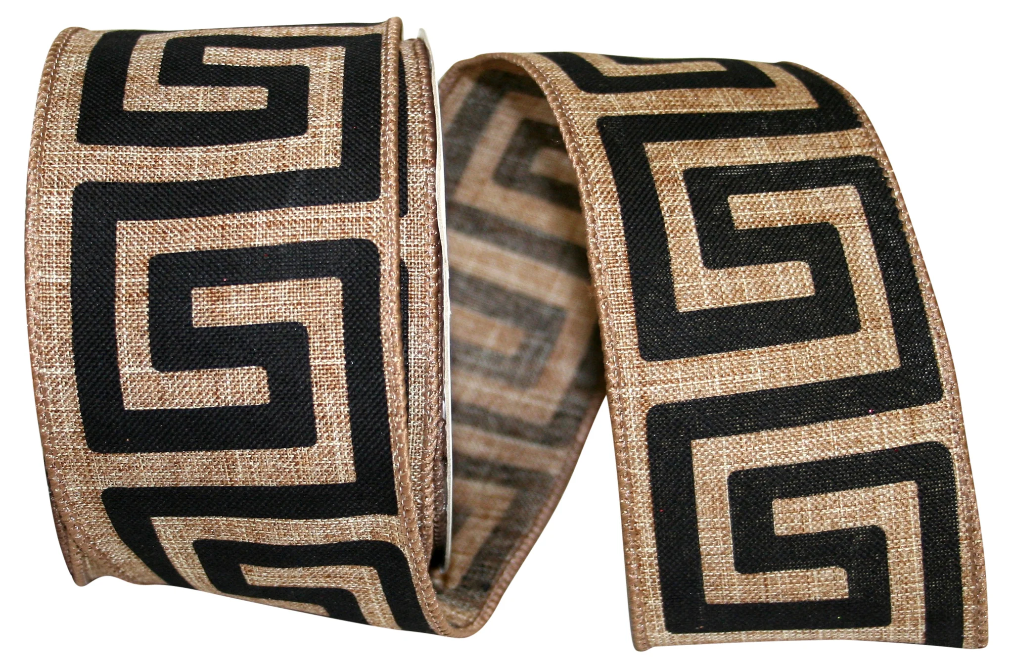 Ribbon - Grecian Key Linen Wired Edge, Natural, 2-1/2 Inch, 10 Yards