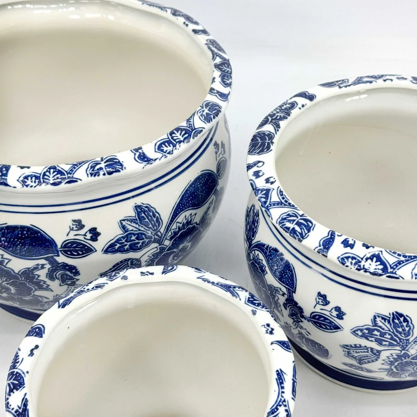 Round Blue & White Ceramic Chinoiserie Planter - Sold Individually - Image 4
