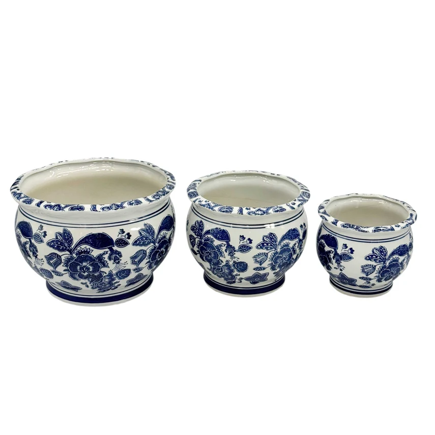 Round Blue & White Ceramic Chinoiserie Planter - Sold Individually - Image 5