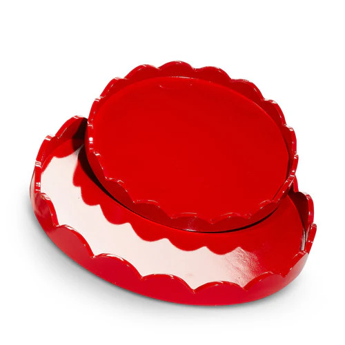 Round Red Scallop Tray - Sold Individually