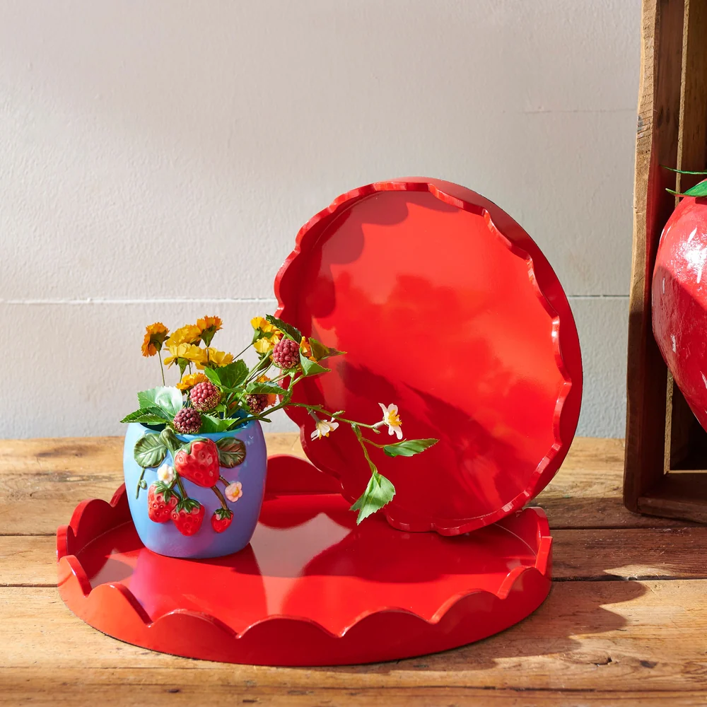 Round Red Scalloped Tray - Sold Individually - Image 2