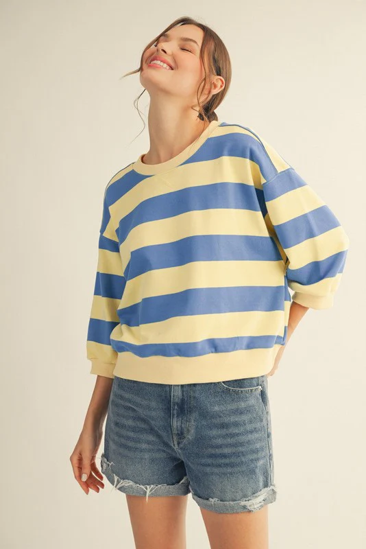 Roxanne V-Notched Bold Stripe Casual Top