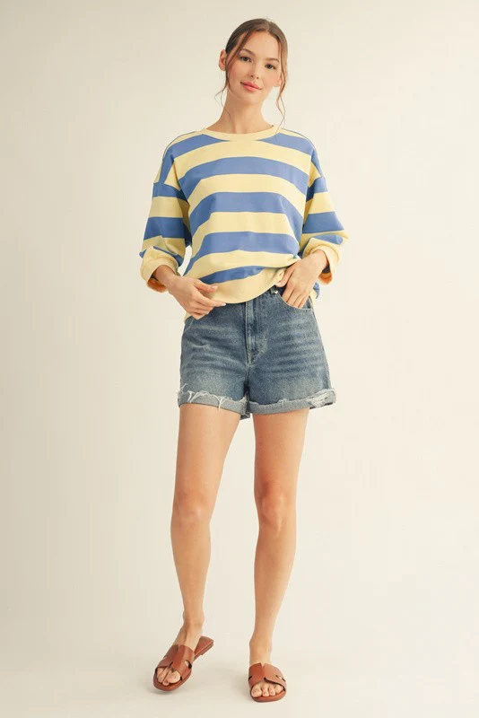 Roxanne V-Notched Bold Stripe Casual Top - Image 4