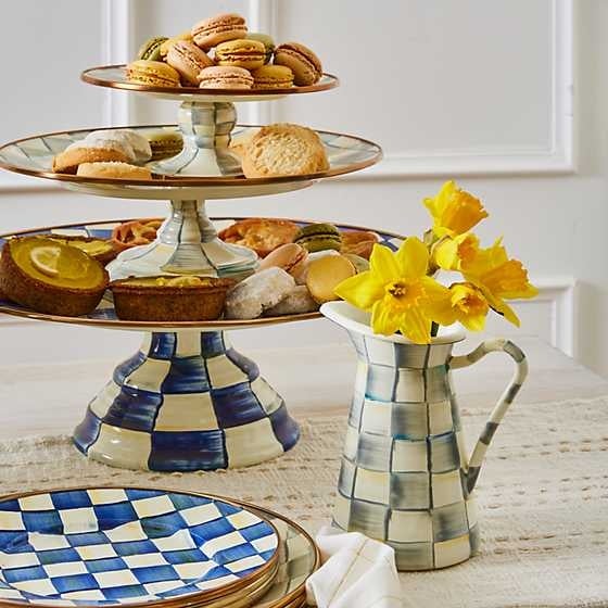 Royal Check Enamel Pedestal Platter - Large - Image 2