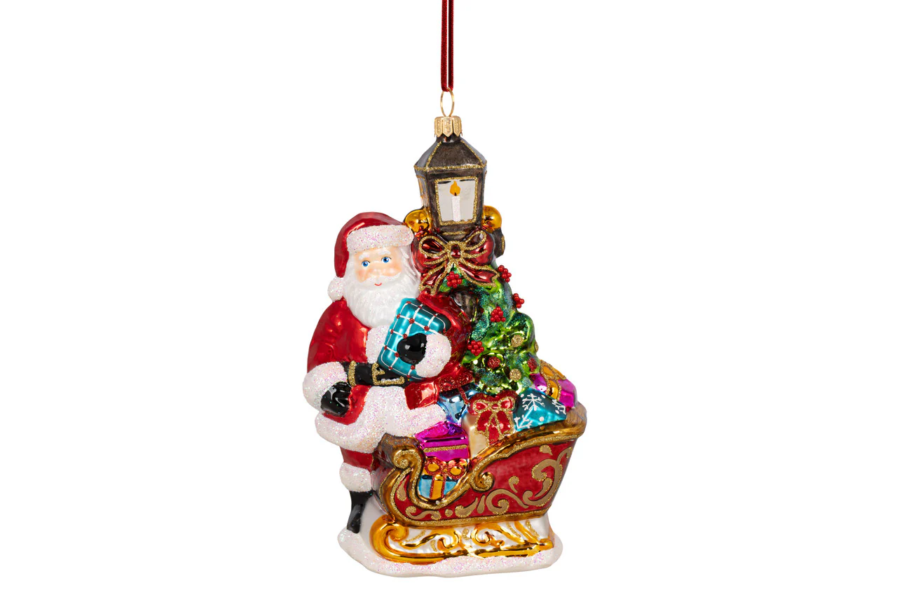 Santa with Sleigh and Lantern Ornament