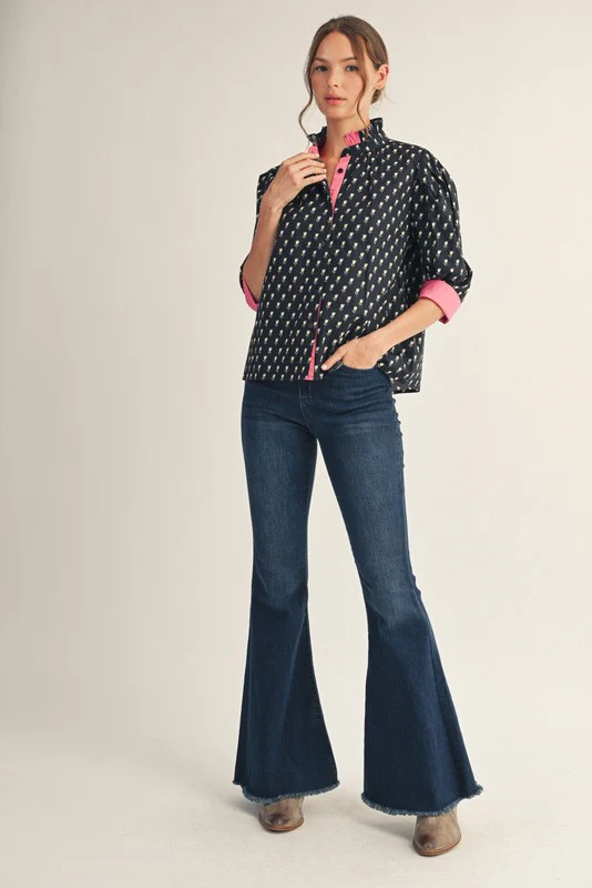 Sarah Solid Contrast Detail Button Down Floral Top - Image 4