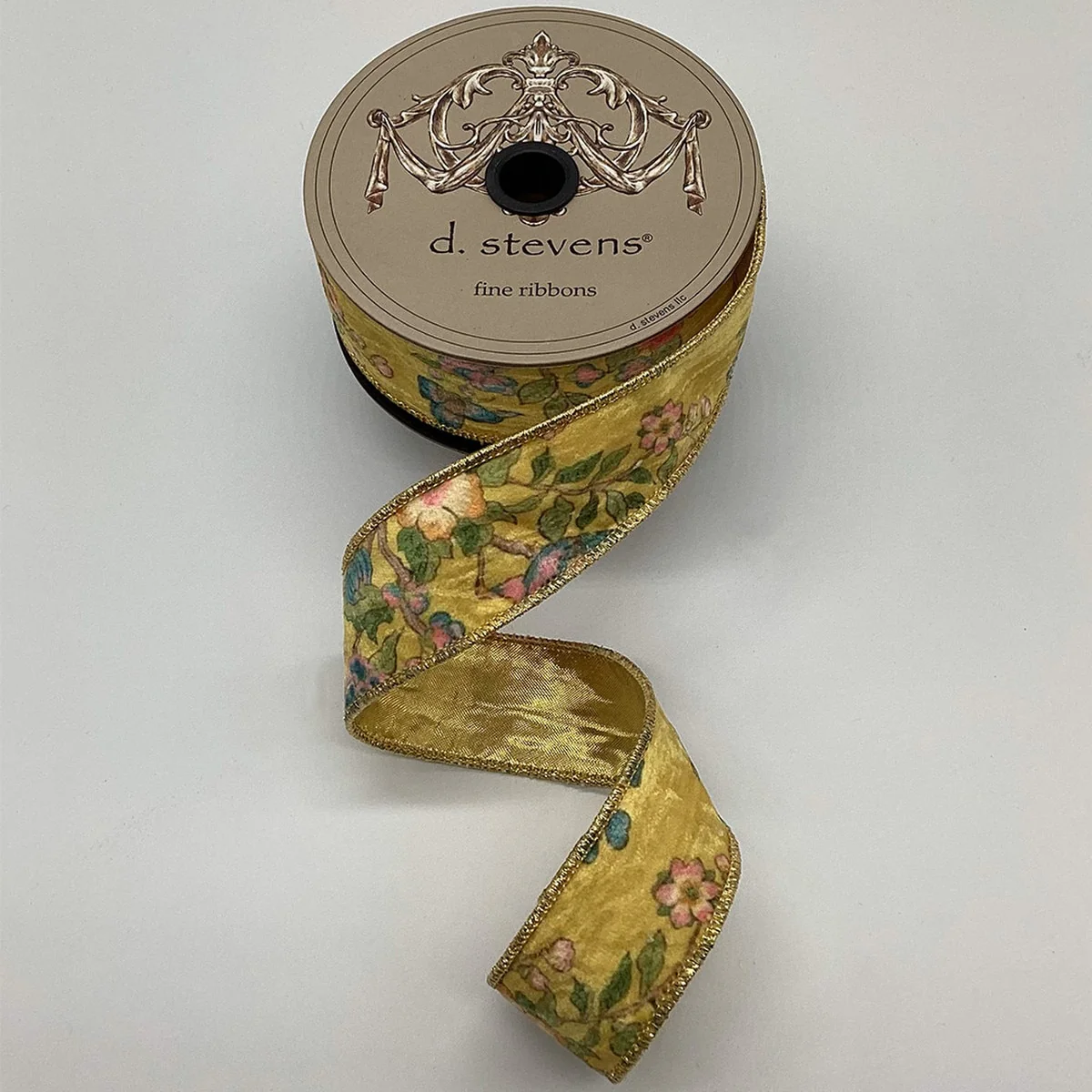 Satin Floral and Bird Gold Back Ribbon - Image 2