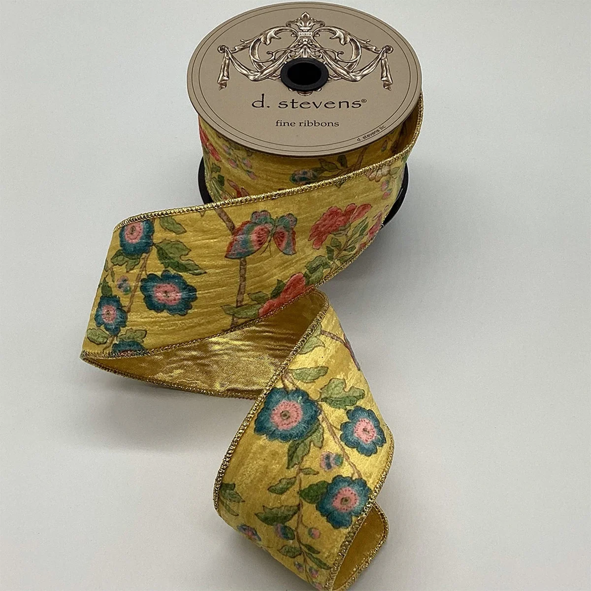 Satin Floral and Bird Gold Back Ribbon - Image 3