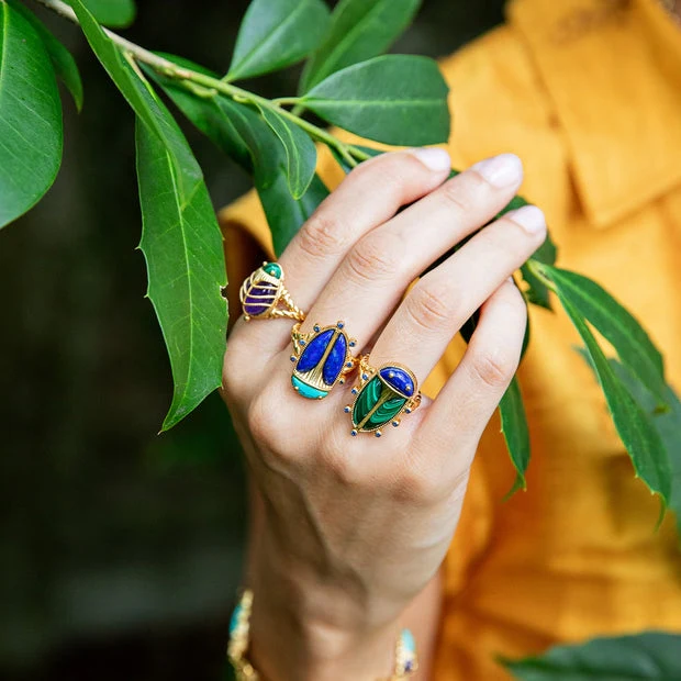 Scarab Grande Ring - Turquoise/Lapis Size 7 - Image 2