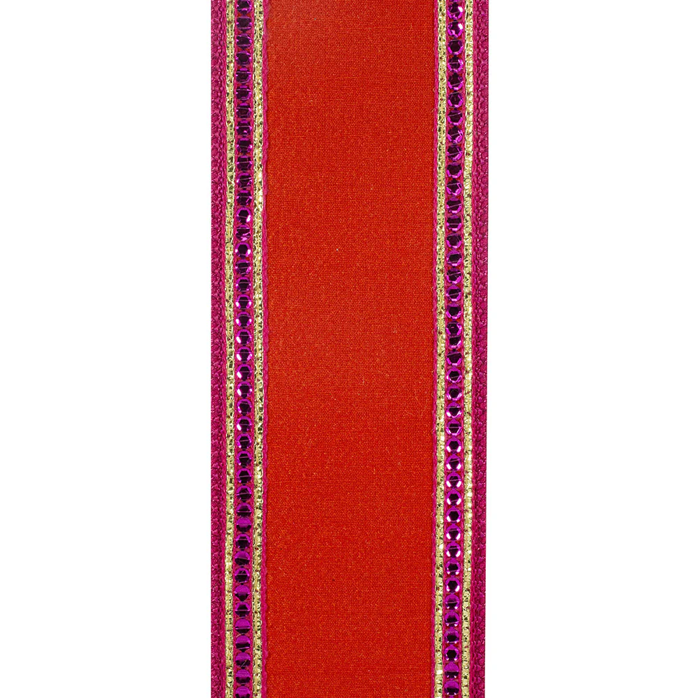 Sequin Trimming Striped Edge Dupioni Deluxe Wired Edge Ribbon - Image 3