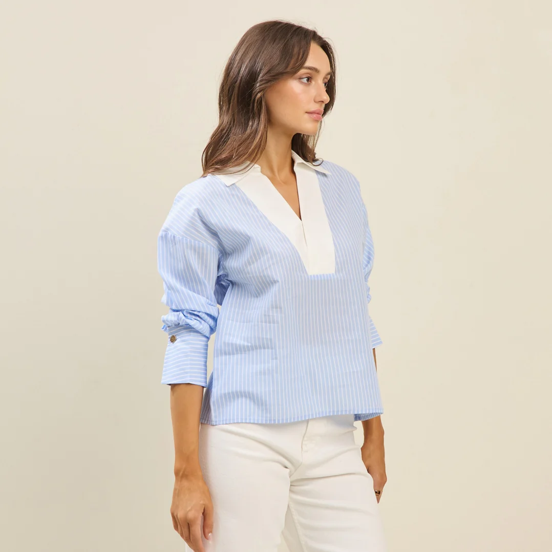 Shanie Colorblock Pinstripe Blouse - Image 2