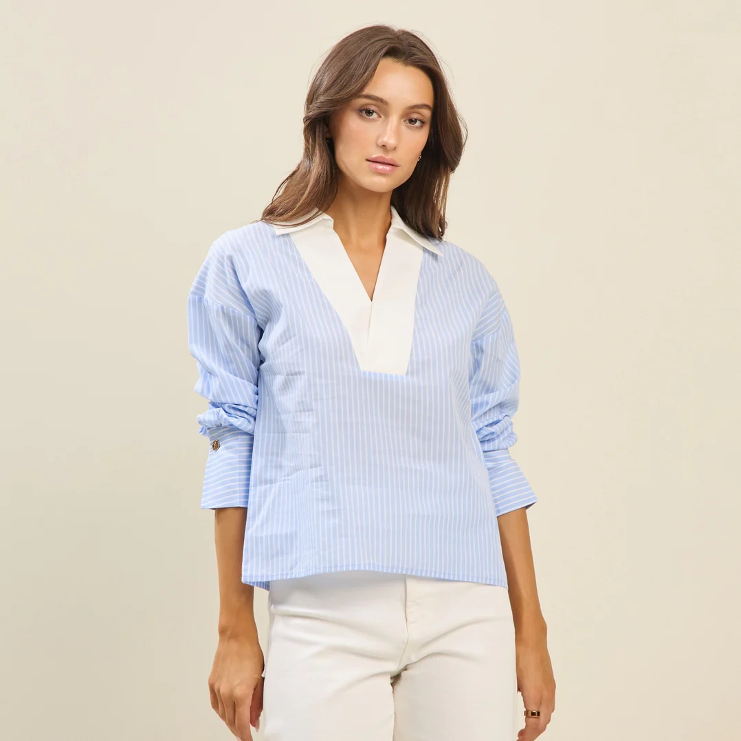Shanie Colorblock Pinstripe Blouse - Image 4