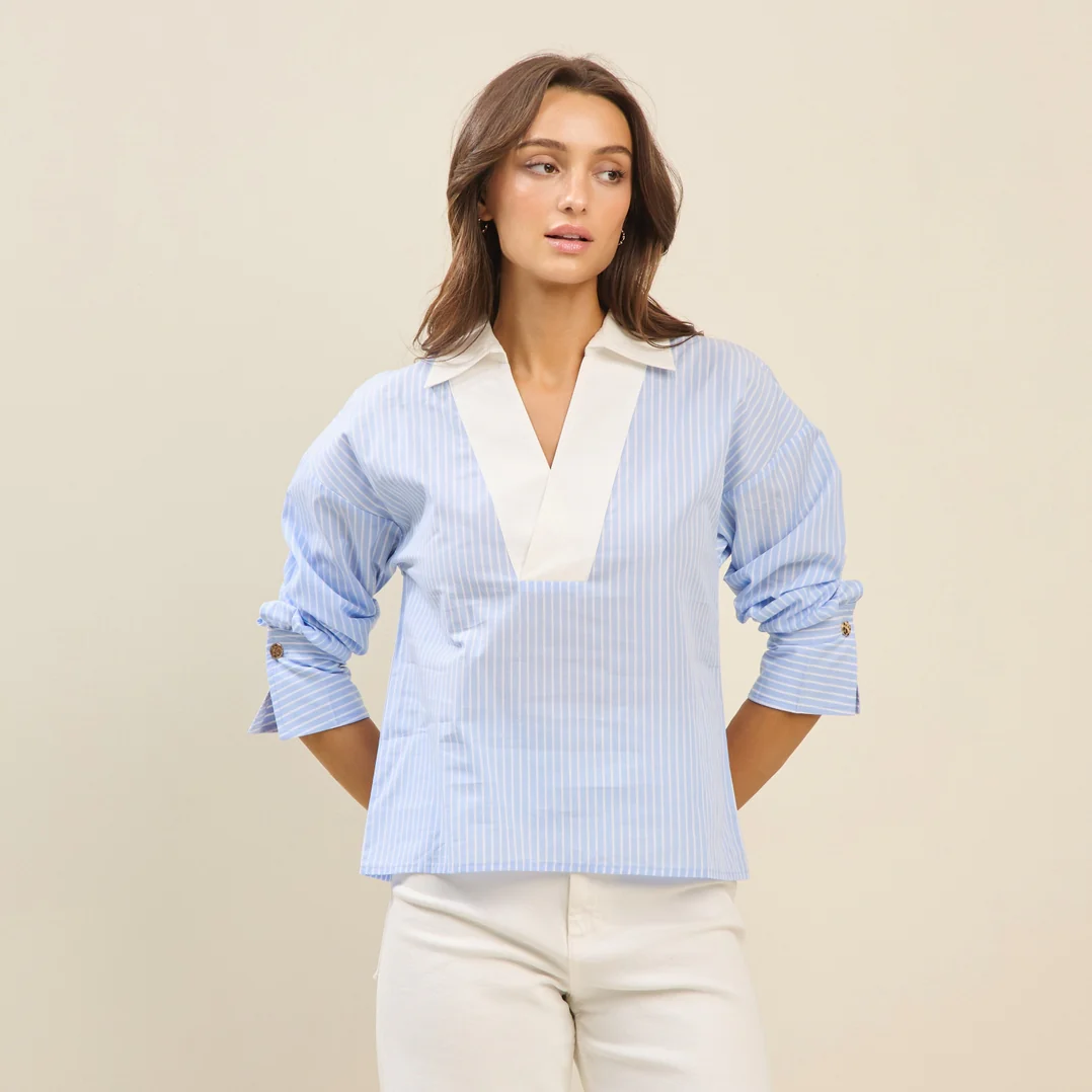 Shanie Colorblock Pinstripe Blouse - Image 5