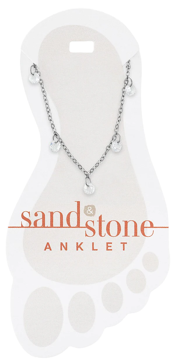Silver Ball & CZ Dangle Sand & Stone Anklet