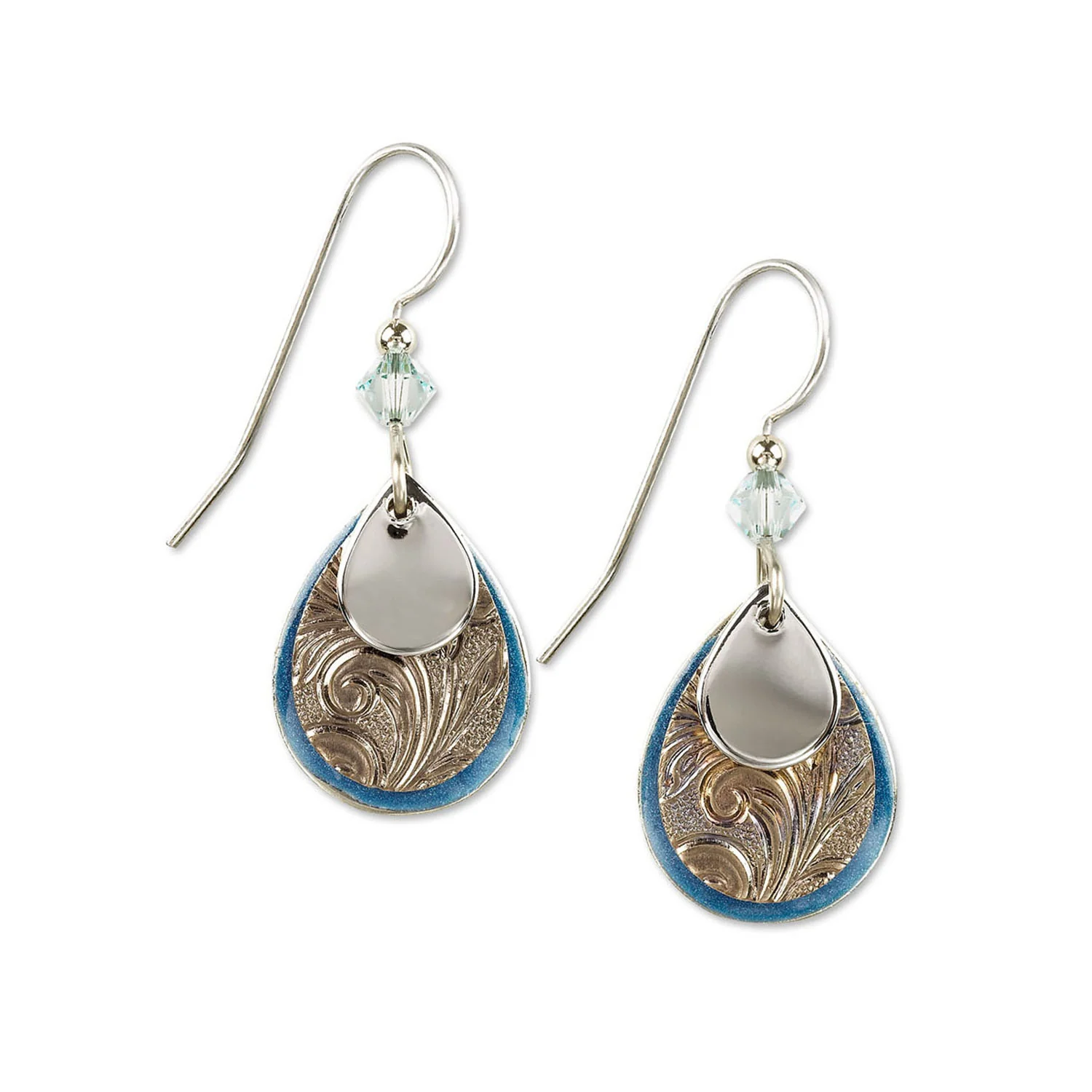 Silver Blue Triple Tears Earrings
