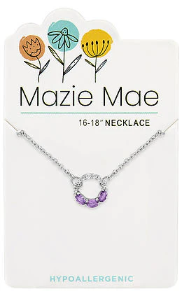 Silver Half CZ Half Tanzanite Open Circle Mazie Mae Necklace