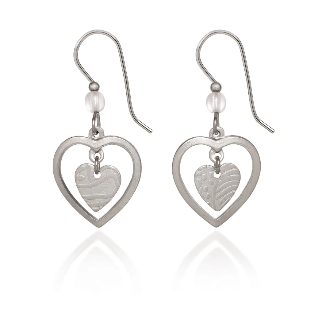 Silver Heart in Open Heart Earrings