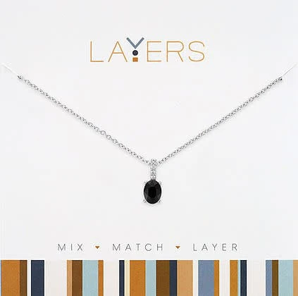 Silver Jet Black Drop Layers Necklace - Image 2