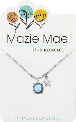 Silver Light Saphire Solitaire & Star Dangle Mazie Mae Necklace