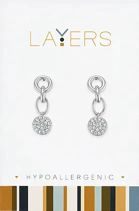Silver Linked CZ Coin Dangle Layers Earrings