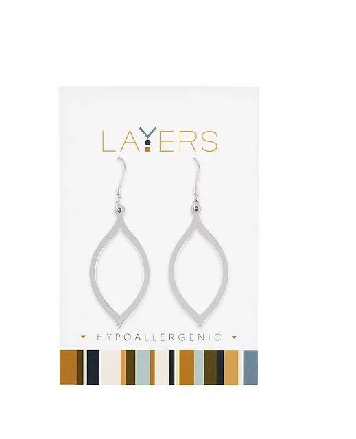 Silver Oval Dangle Layers Earrings