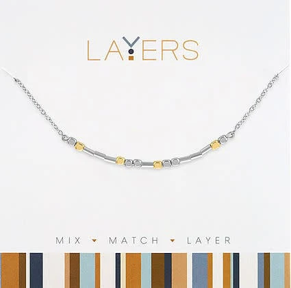 Silver Two-Tone Mini Beaded Layers Necklace - Image 2