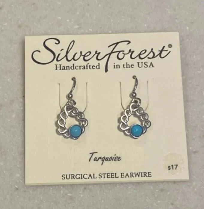Silver Woven Soft Triangle with Cabochon Earrings