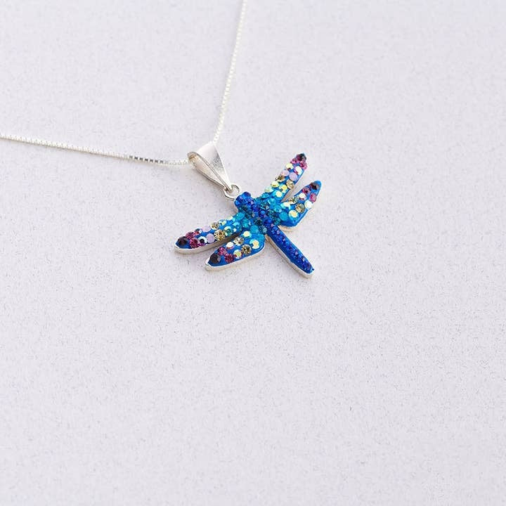 Small Mystic Dragonfly Pendant Necklace Purple / Blue