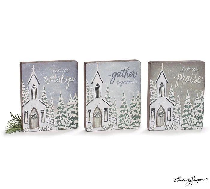 Snowy Church Shelf Sitters