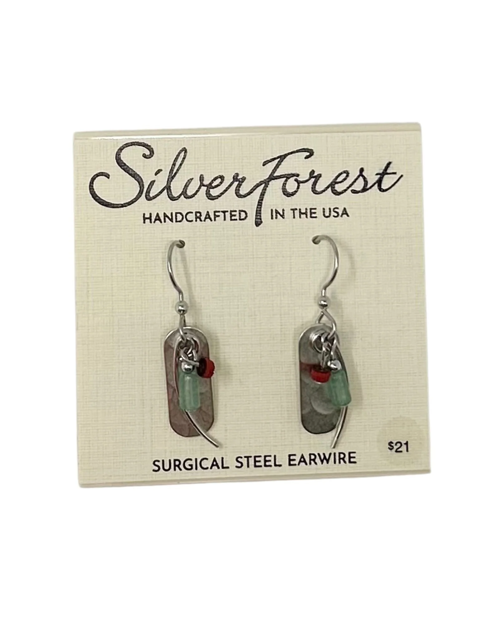 Soft Rectangle & Wisp with Beads Earrings