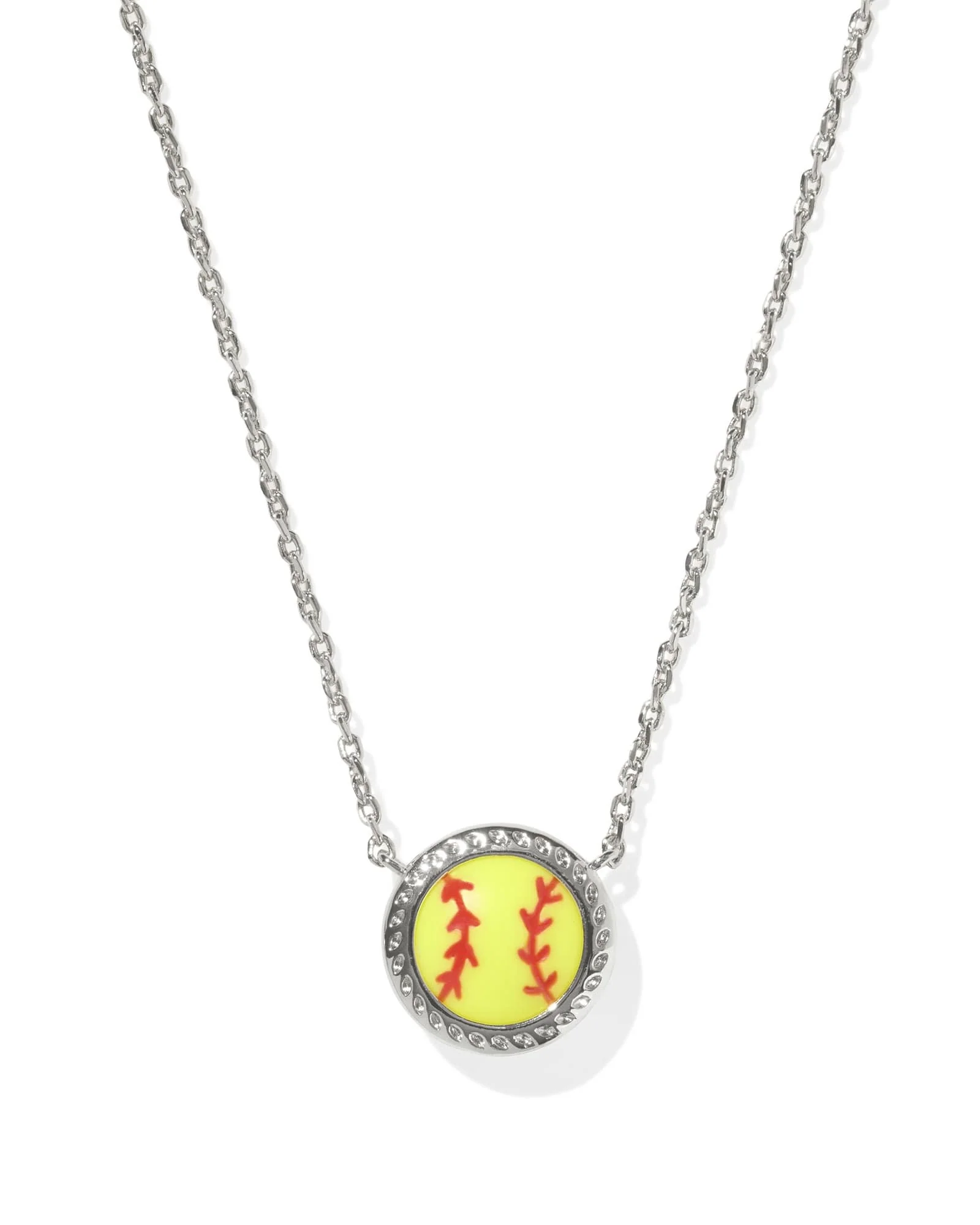 Softball Short Pendant Necklace Silver - Image 4