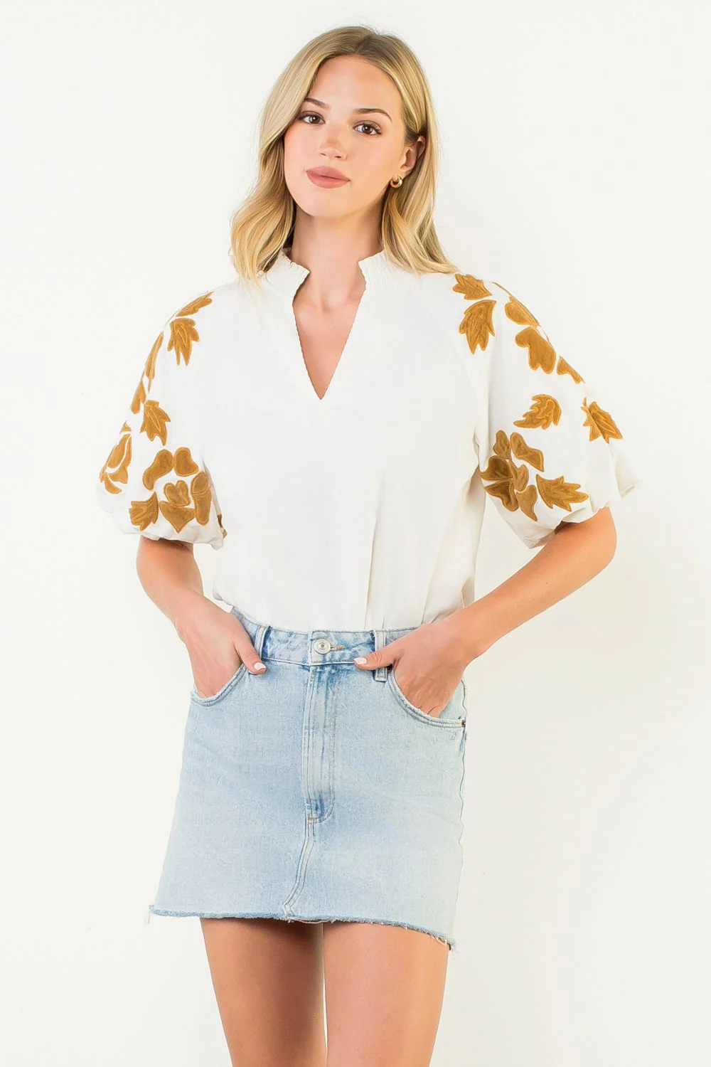 Sophia Embroidered Chenille Floral Puff Sleeve Top - Image 8