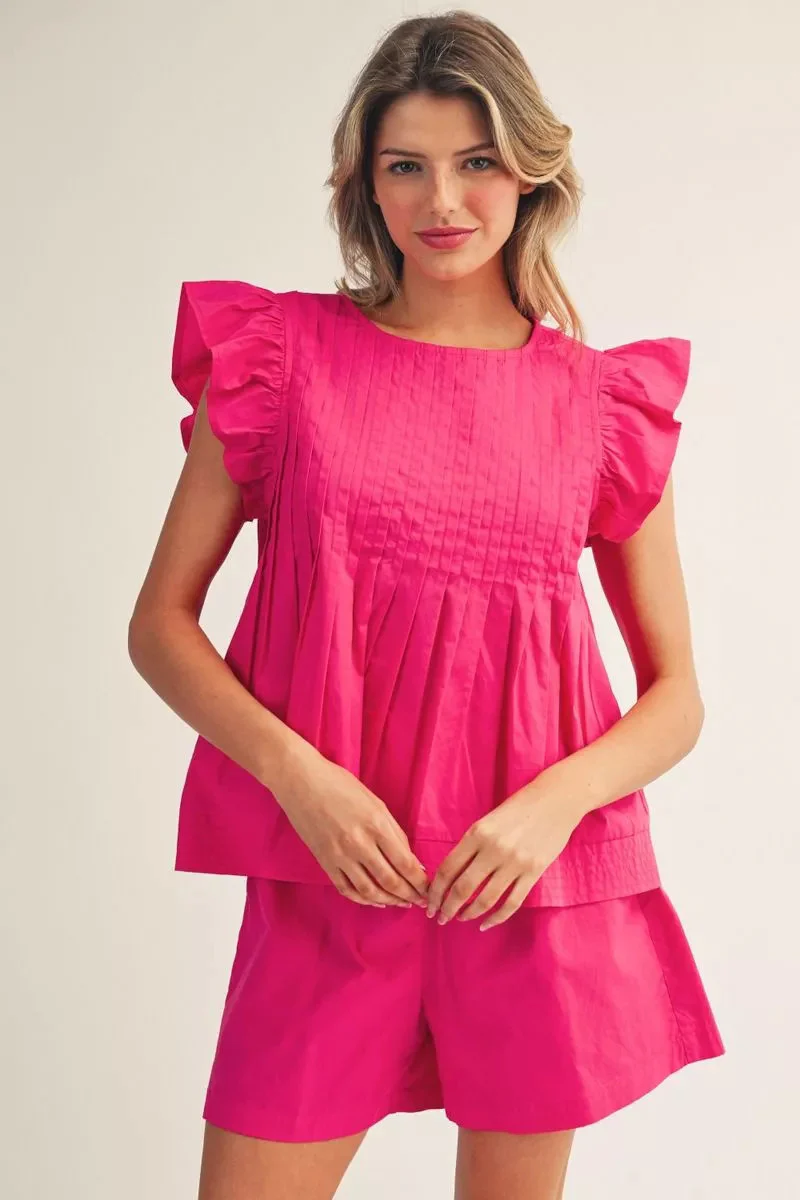 Sophie Ruffled Sleeves Lovely Solid Top