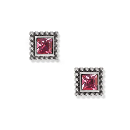 Sparkle Square Pink Mini Post Earrings - Image 2