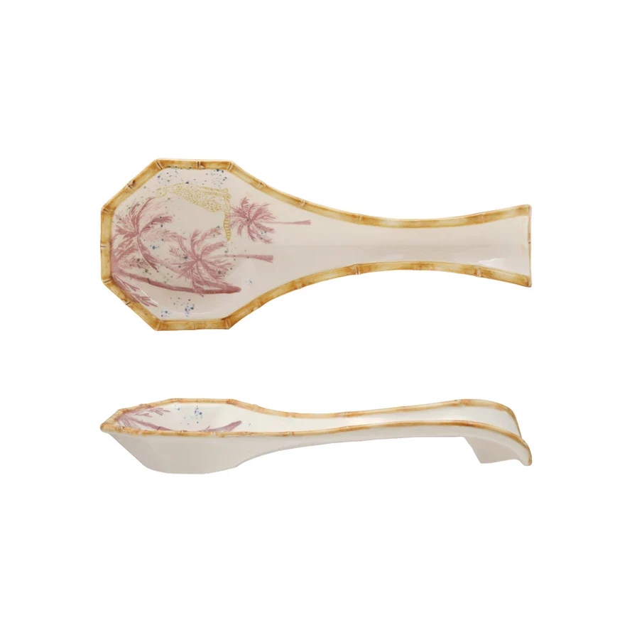 Spoon Rest with Palm Trees, Cheetah & Bamboo Style Edge