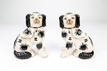 Staffordshire Dog Pair Black And White With Chain - Image 2