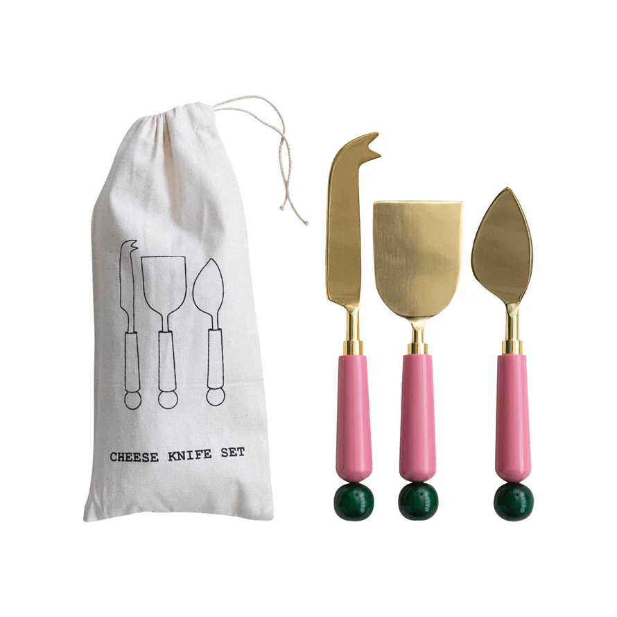 Stainless Steel Cheese Knives with Resin Handles Drawstring Bag - Sold as Set