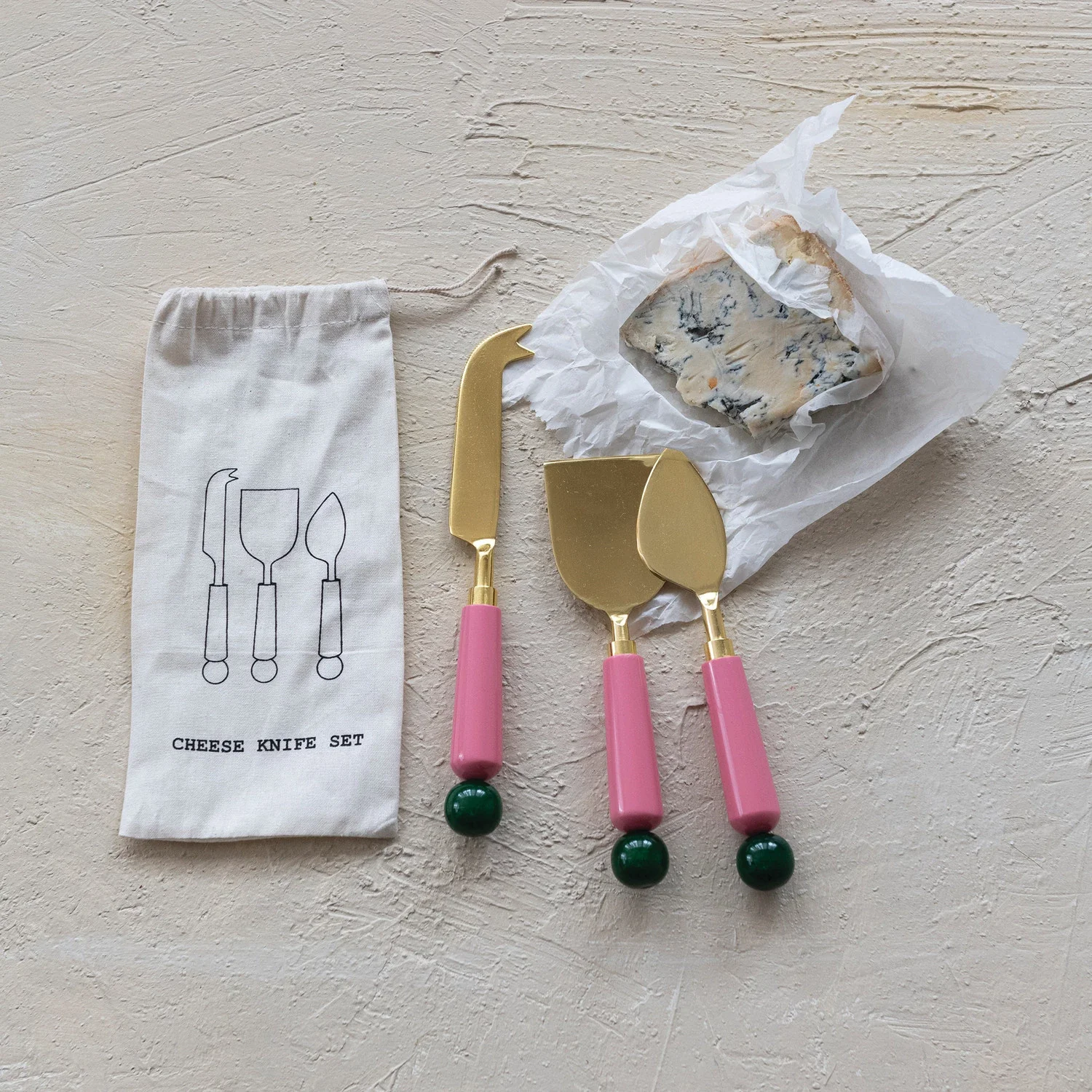 Stainless Steel Cheese Knives with Resin Handles Drawstring Bag - Sold as Set - Image 2